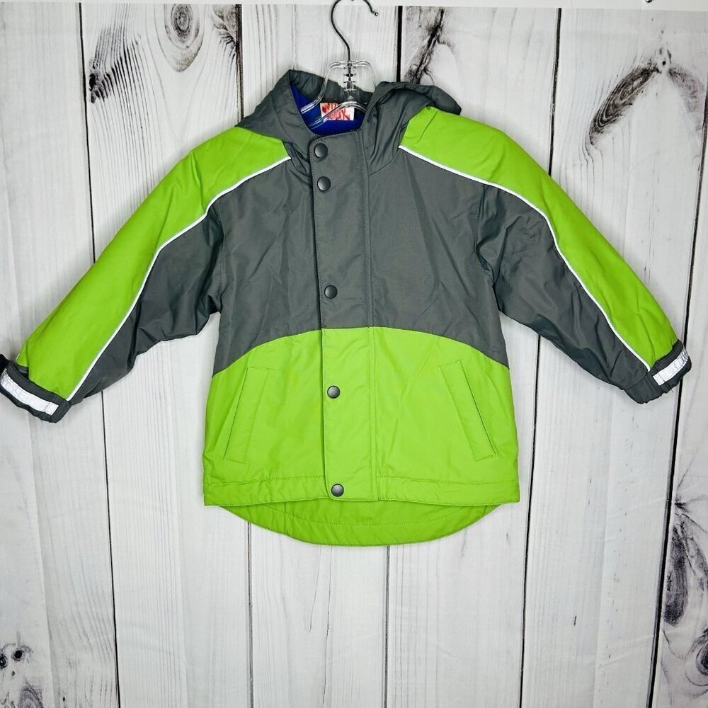 Hanna Andersson Sz 100 (4) Boys Green Gray Fleece Lined Hooded Parka Jacket